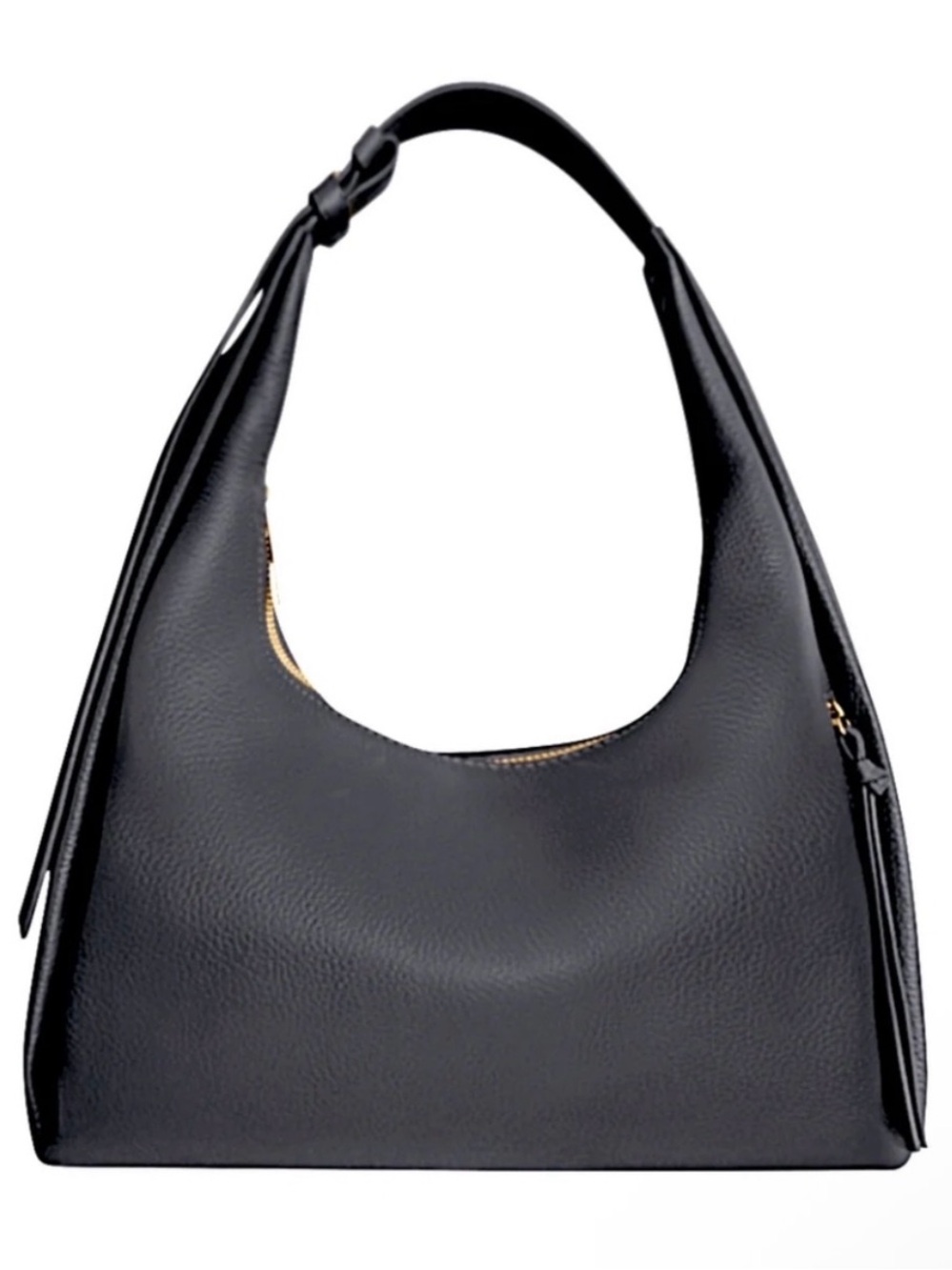 Tote Le Monde Barcelona Black Pebbled Genuine Leather Hobo Shoulder Bag